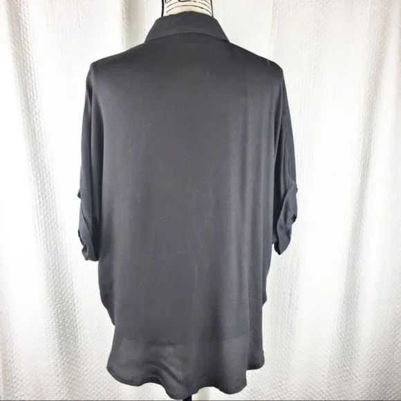 Forever 21 Gray Button Front Blouse S - Picture 3 of 6